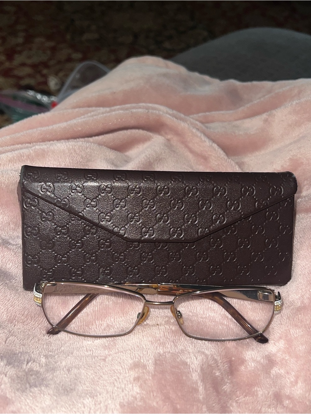 Vintage Gucci GG2750 Gold Rhinestone Eyeglass Frames 54-15-140 w/ Case